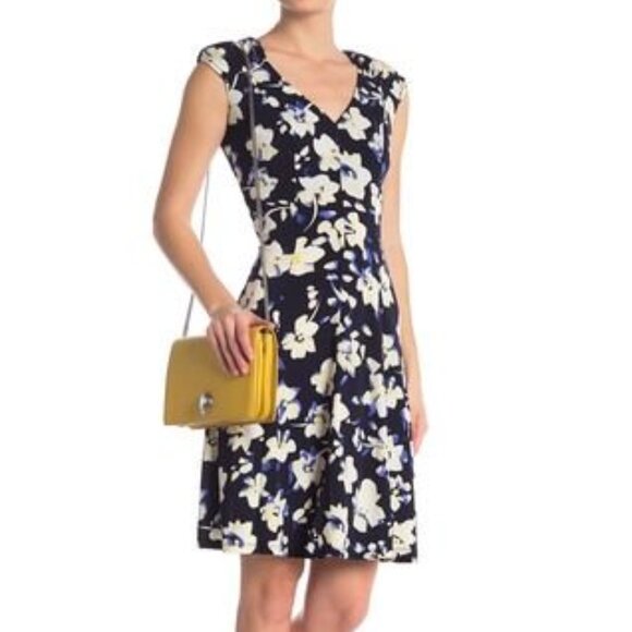 London Times Navy Floral Dress - Picture 1 of 4